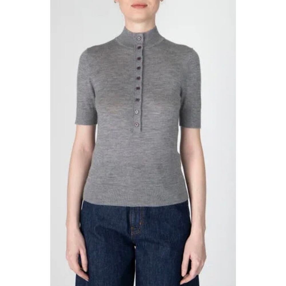 0200 Derek Lam 10 Crosby 100% Cashmere Gray Henley Top Size M